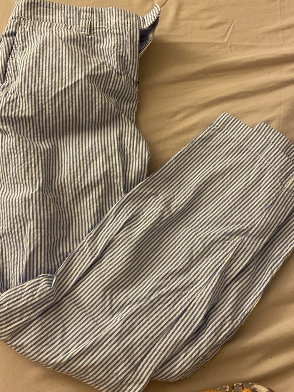 Women's Blue and White Striped Cotton Pants
